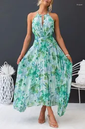 Lässige Kleider wywmy sexy gegen Nackenblumen langes Kleid Rückenless Maxi für Frauen Sommer Beach Outfits Elegante ärmellose Clubparty