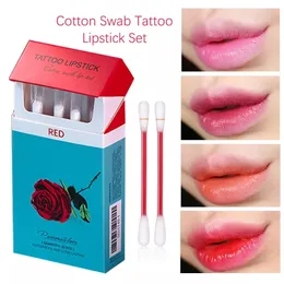 20pcs Cigarro Swab Swab Tattoo Lipstick Lipstick Não-bastão de longa impermeabilização e lábio à prova de beijo Conjunto de manchas para lábios 240514