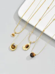 Подвески 1PC Титановый сталь круглый u-образный овальный сферический тигровый глаз камень женское ожерелье для женского ожерелья модные украшения праздничный подарок