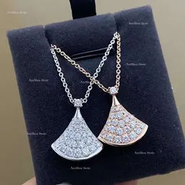Designer Necklace High Version Full Diamond Small Skirt Necklace, with Fan Shaped Collarbone Chain for Women Pendant Necklace Designer Jewelry Gift