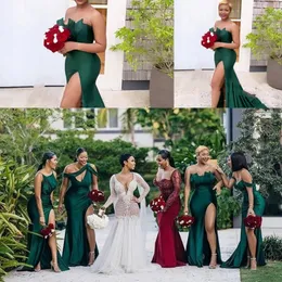 Hunter zielony inny dekolt seksowne bez rękawów satynowe sukienki wieczorne Ruche z boku podzielone długie sukienki na bal