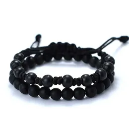 Charm Bracelets 2Pcs/Pair Men Bracelet Set 8mm Onyx Tiger Eyes Stone Braclet Natural Wooden Braslet Homme Weaven Rope Brazalete Pulseira Hombre Y240510