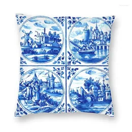 Cuscino olandese Delft Blue piastrelle copri divano decorazione di vele vintage mulini a vento a vento coperta per lancio quadrata 45x45cm