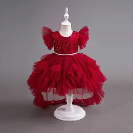 Abiti da ragazza Nuovi abbigliamento per bambini piccoli maniche volanti Magh Mop Princess Gonna da 3-10 anni Abito da sera per festa di laurea Y240514