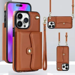 Pu Leather Phone Cover for iPhone 2 in 1 Wallet Bag Card Case Case for Funda iPhone 13 12 11 14 Pro Max mini with lanyard