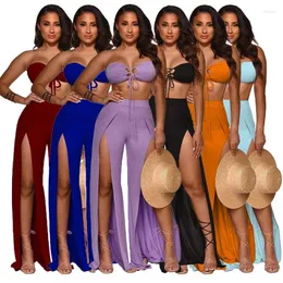 Summer Dress For Women With Offers Swimsuit Cover Up Beach Pareos 2024 Leisure Suit Split Bind Legged Pants Two Piece Solid
