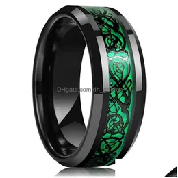 Bandringar band ringar 8mm män rostfritt stål keltisk drake ring inlay lila kolfiber bröllop smycken droppleverans dhgarden ots7 dhqcv