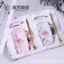 Tassen Marmor Keramik Tasse Flamingo Becher European Gold Paar Geschenkbox Set