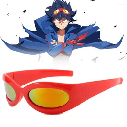 Party Supplies Anime Tengen Toppa Gurren-Lagann Simon Cosplay Glasses Unisex Red Eyewear Retro Gothic Sunglasses Halloween Carnival Prop