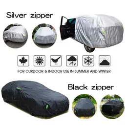 Car Covers 1 universal SUV/sedan full body cover outdoor waterproof rain and snow resistant UV resistant silver S-XXL car cover T240509