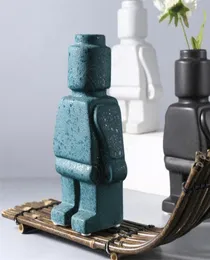 Statue in ceramica europea creatività robot robot tv cabinet vaso di fiori di fiori moderni accessori per la decorazione domestica per soggiorno 2206226371075