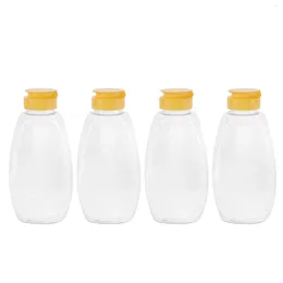 Бутылки для хранения 4 шт. Прозрачная пластиковая банка для упаковки с пищевыми бутылками с медовыми бутылками с контейнером для варенья крышки для дома (стекло 500 г