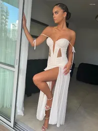 Party Dresses Sexy For Women 2024 Deep V Neck Cutout Sheath Evening Dress Long High Slits Spaghetti Straps White Prom Gowns Midi