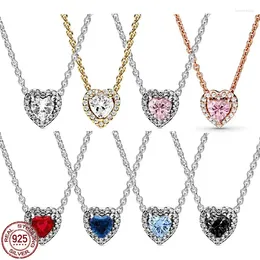 Pendants 925 Sterling Silver Classic Various Colors Exquisite Sparkling Heart Shaped Pendant Necklace Light Luxury Charm Jewelry Gift