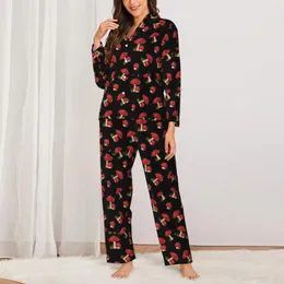 Home Clothing Pajamas Female Magical Mushroom Leisure Nightwear Spotted Mushrooms 2 Piece Casual Pajama Sets Long-Sleeve Oversized Suit