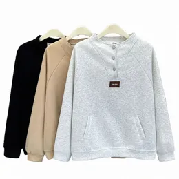 simple Solid Color Half Open Collar Hoodie Plus Size Women's Casual Lg Sleeve Top Label Sweatshirts Autumn 2023 S3Es#