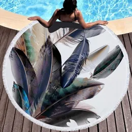 Handduk XC Ushio Fashion Feather Round Beach med TASSEL 450G Microfiber 150 cm Swimming Bath Tapestry Yoga Filtmatta