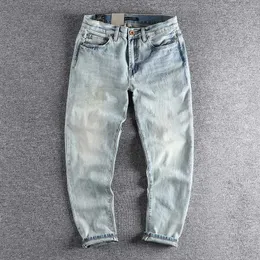  Erkek kot pantolon, yıpranmış bai qian mavi kot pantolon yapmak için sonbaharda ağır yıkama erkekler ince küçük düz joker gençlik gündelik pantolon gelgit j240507
