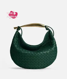 Designer Womens Bag Medium Sardine BotegaVeneta Medium Intrecciato leather shoulder bag with sculptural metallic top handle and shoulder strap Emerald green