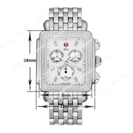 NEU 33 mm Michele Signature Deco Diamond Chronograph Mutter von Perlen Damen Quarz Uhr