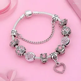 Charm armband romantisk rosa kristall mode par armband silver färg hjärtat pärla älskare gåva pulsera pareja