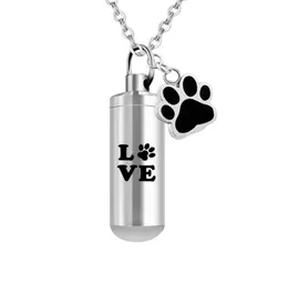 Ashes For Love Pet Paws Print Stainless Steel Keepsake Pendant Cylinder Ashes Cremation Urn Jewelry Necklace1802936