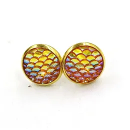 Stud Stud Fashion Gold Color Handmade 12Mm Druzy Drusy Resin Mermaid Fish Scale Pattern Women Earrings Drop Delivery Jewelry Dhsug Dhyfq