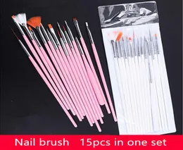 15 PCS Professionella gelspikborste 15 storlekar nagelkonst akrylborste pennpennor trähandtag prickande ritning pensel set9311296