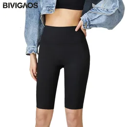 BIVIGAOS Spring Summer Elastic Sharkskin Knee Short Biker Shorts High Waist Sexy bodybuilding Sport Black Gray 240510