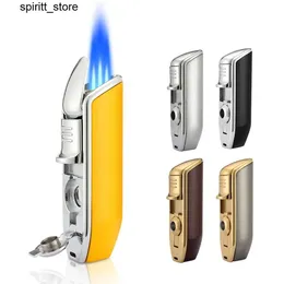 Lighters Metal Windproof Mini Pocket Cigar Light 3 Jet Blue Flame Torch Light z cygarami Punch Punch Pudownia Bezpłatna S24513