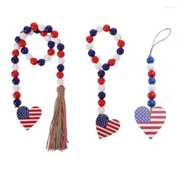 Dekorative Figuren Holzperlen Herz Quasten Bauernhaus Wand Hanging Independence Day Decor Dropship