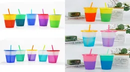 10 Stile 24oz Farbwechselnde Tasse Magie Plastik -Plastik -Trinkbecher mit Deckel Stroh wiederverwendbarer Süßigkeiten Farben Kälte Tasse Wasserflasche Cyz289896887