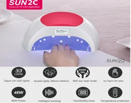SUN2C 48W Lâmpada de unha UV Lâmpada SUN2 Secador de unhas para Uvled Gel Unhed Senhor Infravery Sensor com Rose Silicone Pad Salon Use2494103