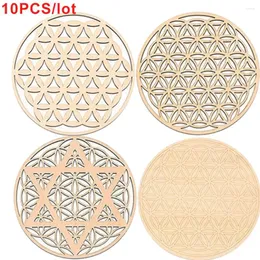 Table Mats 10pcs Chakra Flower Of Life Natural Symbol Wood Round Edge Circles Carved For Stone Crystal Set Diy Decor Pads