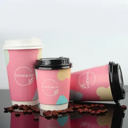Engångskoppar sugrör 50st högkvalitativa rosa tjockt dubbla kaffekoppmjölktepapper flicka födelsedagsfest gynnar dricka med lock
