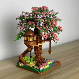 Architektur/DIY House Mini Sakura Tree House Building Block Set |City Street View DIY Toys |Cherry Blossom Model Geschenk für Kinder