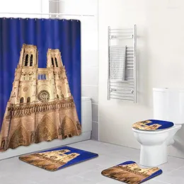 Bath Mats Notre Dame De Paris Printed Shower Curtains Set Polyester Bathroom Curtain 180x180cm With Mat