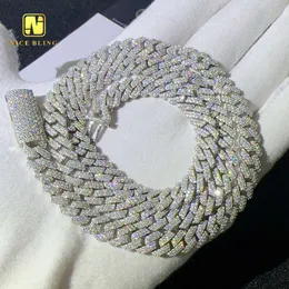 Дешевая цена 2 ряды сети Sier Hot Sale Moissanite Diamond Cuban Link 8 мм подвесной колье браслет хип -хоп украшения