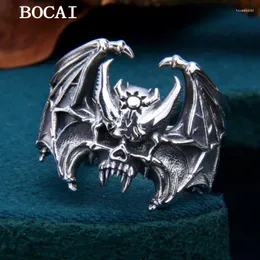 Rings de cluster Bocai S925 Sterling Silver personalizado Dark Dimon Demon Skull Bat Wing Ring Presente para homens e mulheres