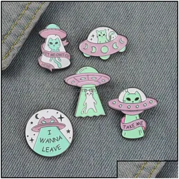 Pins Brooches Pins Brooches Spaceship Cat Letter Round Moon Star Cowboy Alloy Enamel Clothes Badge Buckle Jewelry 6131 Q2 Drop Deliv Dhybu