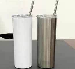 DIY -Becher 20oz Sublimartion gerade Becher mit Stahlstroh Gummi -Böden Edelstahlkaffee Kaffee Sublimation Blanks Wasser Bott5224062
