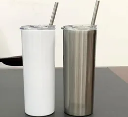 DIY mugg 20oz sublimartion rak tumlar med stålstrån gummibottar rostfritt tumbler kaffe sublimering blanks vatten flask5224062