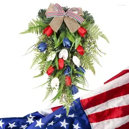 Decorative Flowers July 4th Wreaths For Front Door Patriotic Americana Wreath Summer Floral Garland Handcrafted Memorial Day