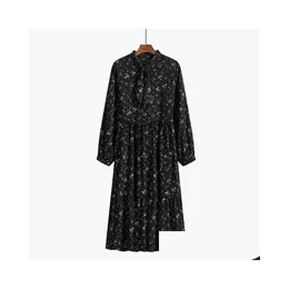 Basic Casual Kleider 2023 Frühlings Sommer Frauen Blumenkleid Langarm Vintage Schwarze Frau weibliche Straight Vestidos Drop Lieferung Appare Dhu4x