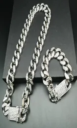 2 cm de colar de hip hop cor de ouro gelado de cristal miami cadeia cubana dourada masculina colar amp pulseira conjunto de hip hop king new1734910