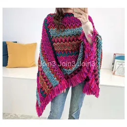 Novo outono de inverno moda feminina gradiente colorido color nação nação étnica maconha malha de poncho sweater mantle tops tops