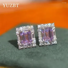 Stud Earrings YUZBT S925 Sterling Silver Solid Total 4 Carat Diamond Past Purple Emerald Cut Moissanite Wedding Jewelry