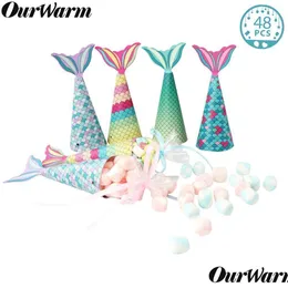 Embrulho de presente Ourwarm 48pcs Mermaid Party Paper Sweet Candy Bag Hanging Kids Kids Choused Wedding Birthday Favors Supplies Drop dell Dhhzd