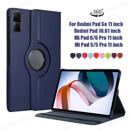 PU Leather 360 Rotating Stand Cover Case For Xiaomi RedMi Pad SE 11" 10.6" Mi Pad 5 6 Pro 11 Inch Lichee Leather Flip Tablet Protective Cases