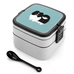 Dinkware in bianco e nero parti pomeranian grazioso cane soffice a doppio strato bento box insalata per il pranzo